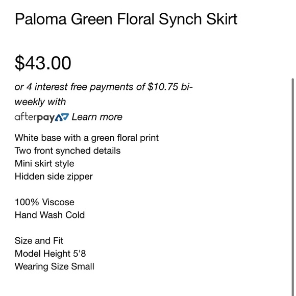 NWT Paloma Green Floral Synch Skirt - Picture 6 of 6